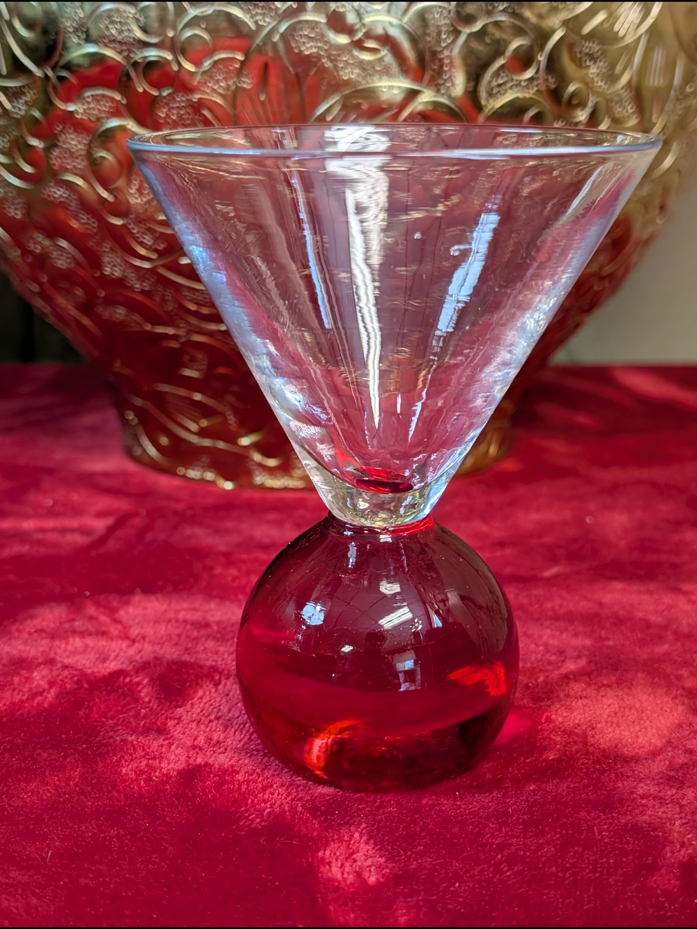 Vintage MCM Bubble Red Candy Martini Glass